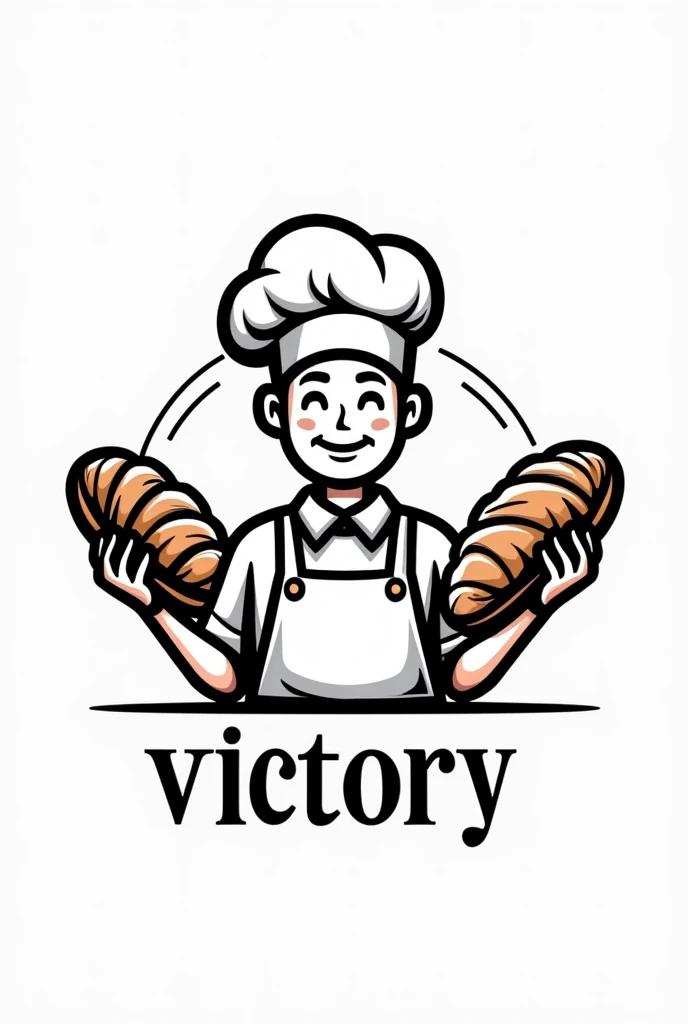 Logo of a bakery that shows a baker with his black and white bread. The logo should be that color with the name victory. You can do it better, but less complex.