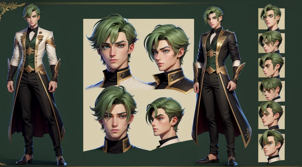 Male original character reference sheet adoptable, green eyes,