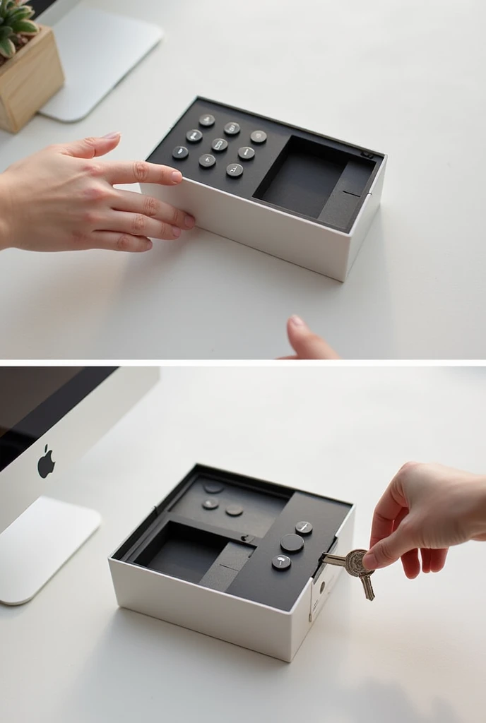 This idea consists of a small box that stores the keys and through a button mechanism, allows the user to choose which key they want, saving time and eliminating the disorganization that traditional key chains create.