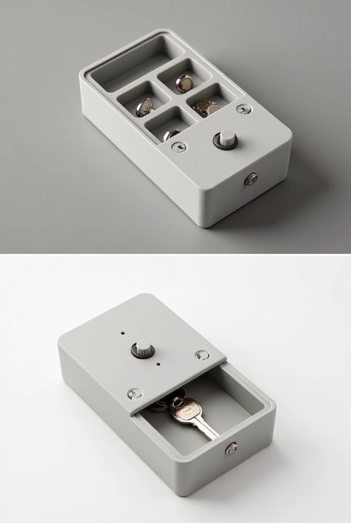 This idea consists of a small box that stores the keys and through a button mechanism, allows the user to choose which key they want, saving time and eliminating the disorganization that traditional key chains create.