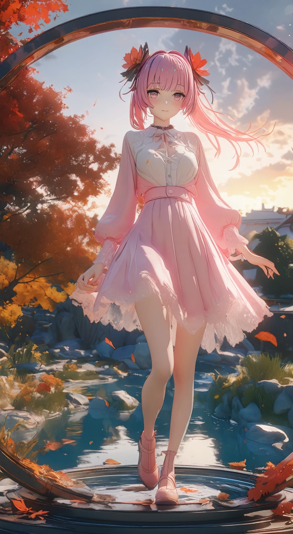 DIY16，best quality, Ultra HD, masterpieces, 8K, Practical, Anime style, 3D Rendering，(Pond in the evening:1.2), (8K, best quality, masterpiece:1.2), (Ultra-high resolution:1.0), Extremely bright design, Soft colors, (ink:1.3), Autumn Lights, High Detail, dramatic, photoPractical painting art
