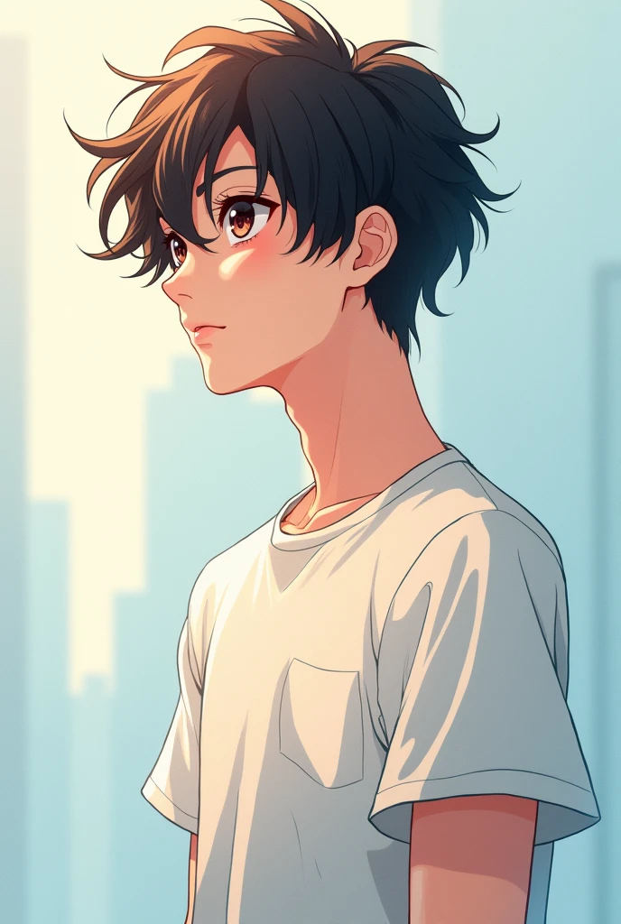 Anime boy in side position dressed casually