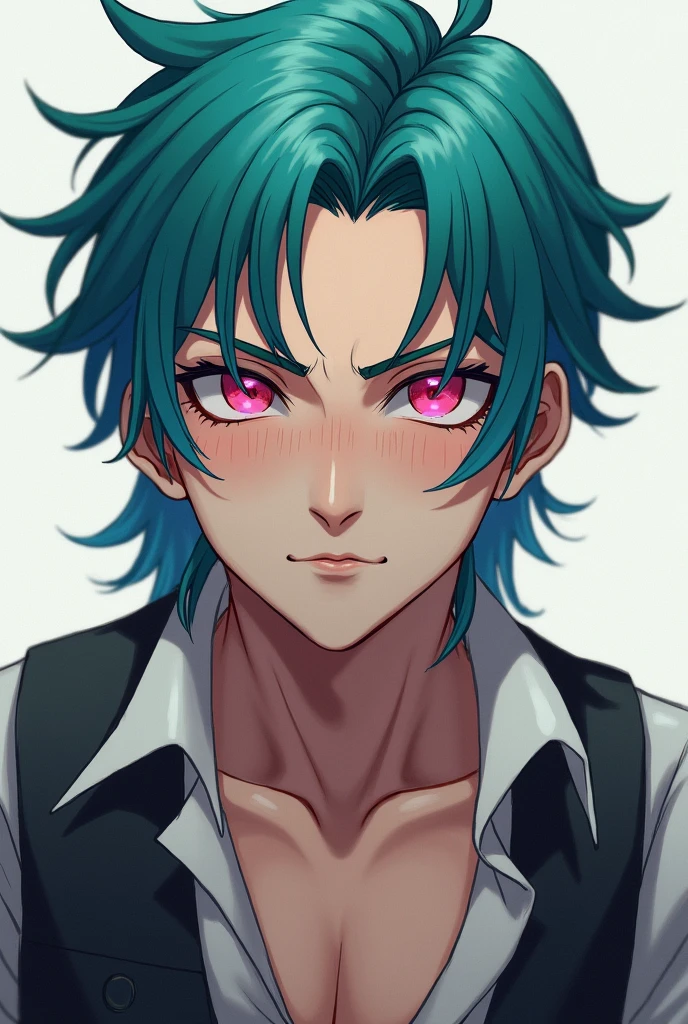 Appearance: He finally removes his mask, revealing his distinctive turquoise hair and pink eyes. His outfit is now much more casual, perhaps consisting of comfortable clothing and a simple vest. His age showing