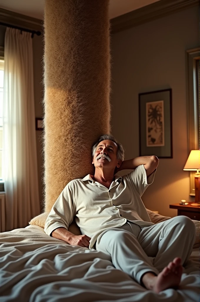 Man in bed with giant scratcher 