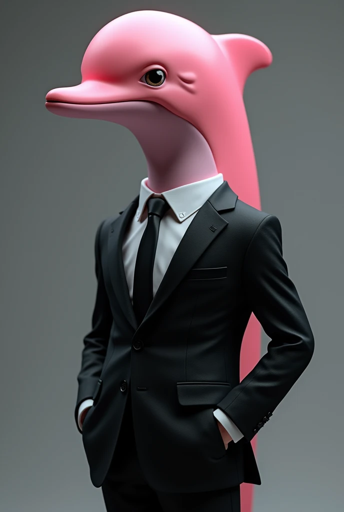 Pink dolpin in black suit