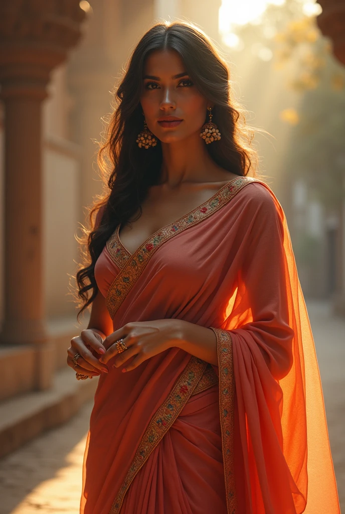 A woman in half saree