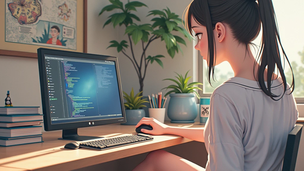 a bedroom of a nerdy anime girl, (no-character:1.4), on the computer screen runs Linux and a development IDE, masterpiece, precision, realistic, picture from far

