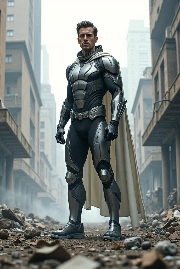 Create a drawing of how environmental pollution affects human dignity as a simple drawing with a superhero