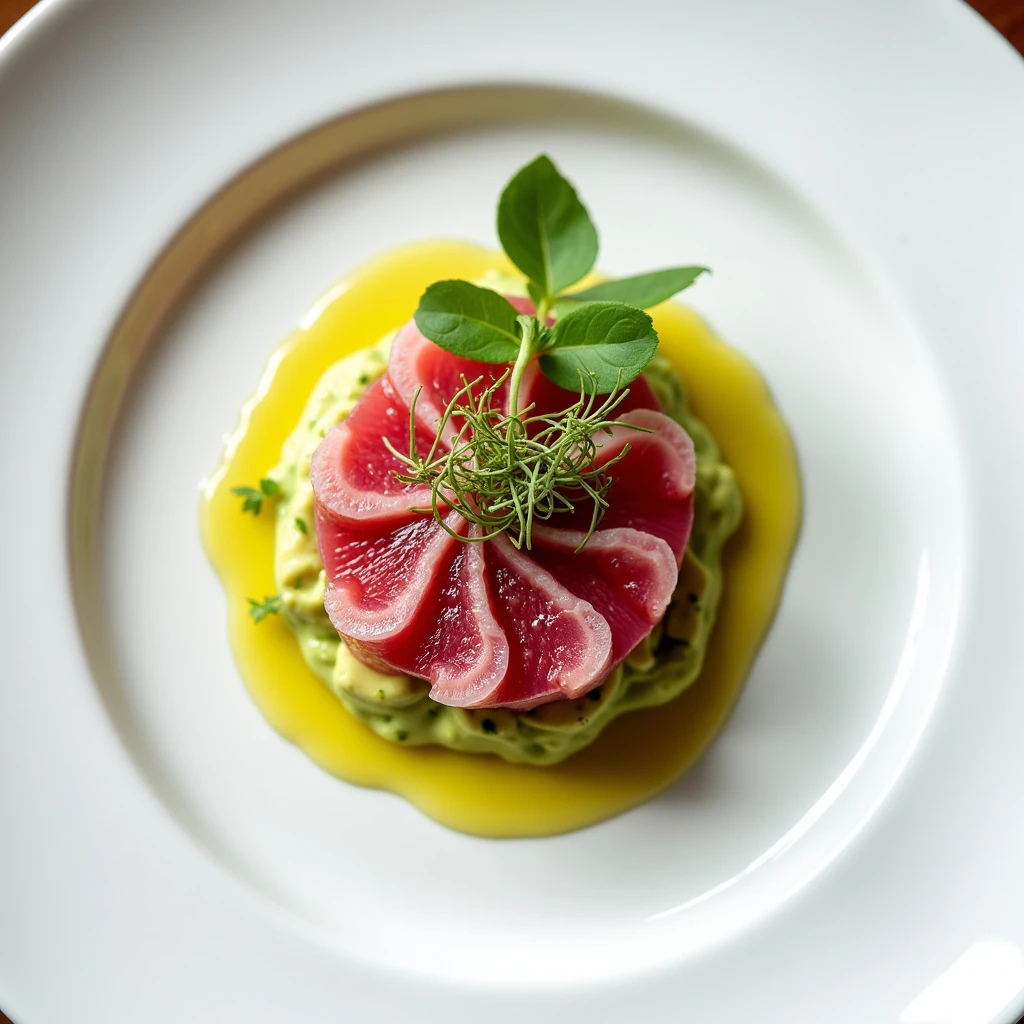 Photo of a plate with the following meal: 
Tuna Tartar with Avocado