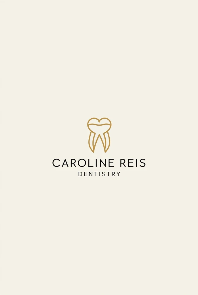 A logo for an orofacial harmonization practice, containing my name: Caroline Reis, and below: Dentistry. Use a sophisticated font, simple and elegant and clean, with neutral and subtle tones like gold, offwhite, gris . Incorpore algum sibolo abstrato que englobe a Dentistry e a harmonizacao.