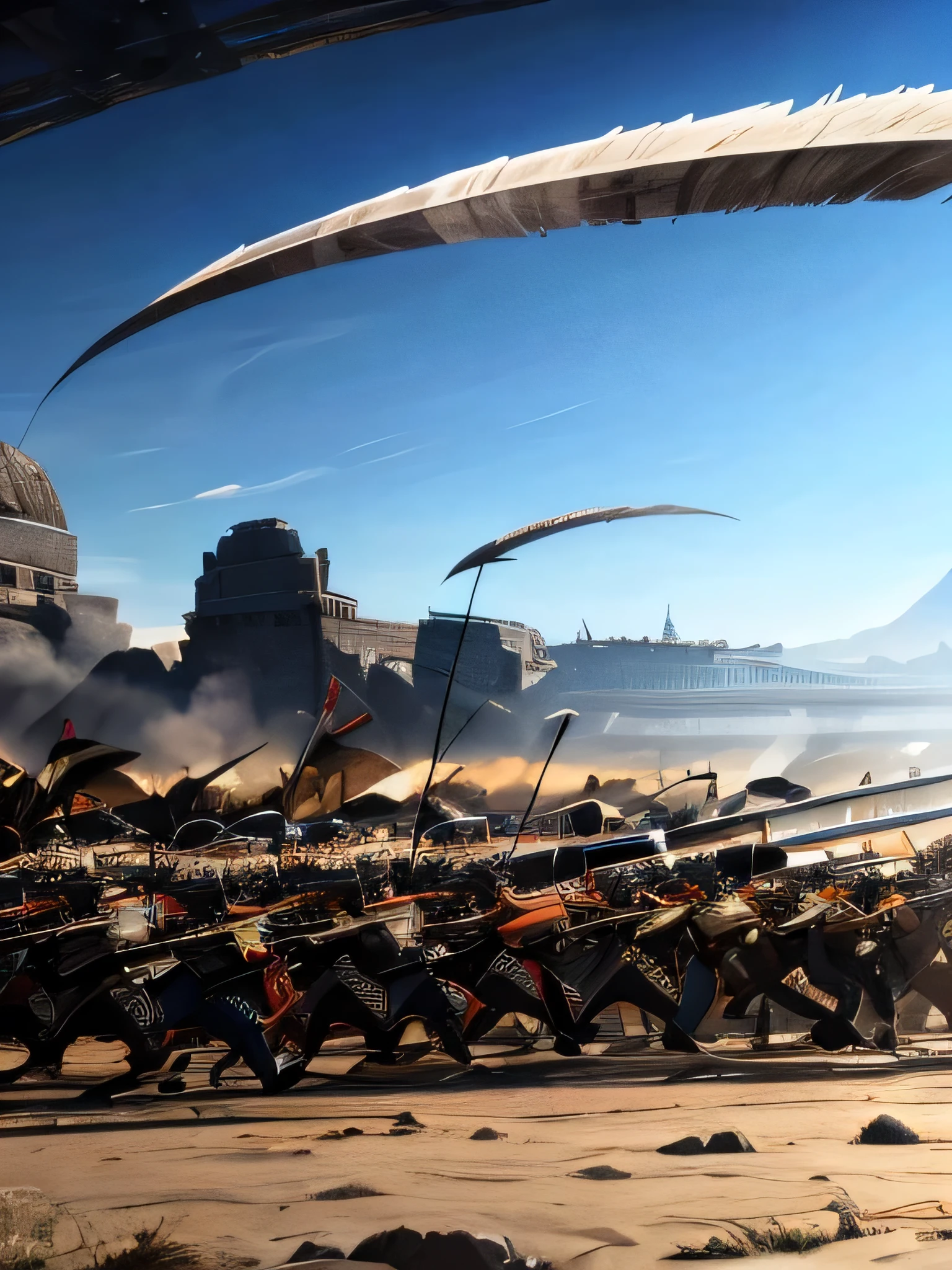 Battlefield, ancient war, two armies fighting, swords and swords, grand momentum, millions of troops, soldiers armor