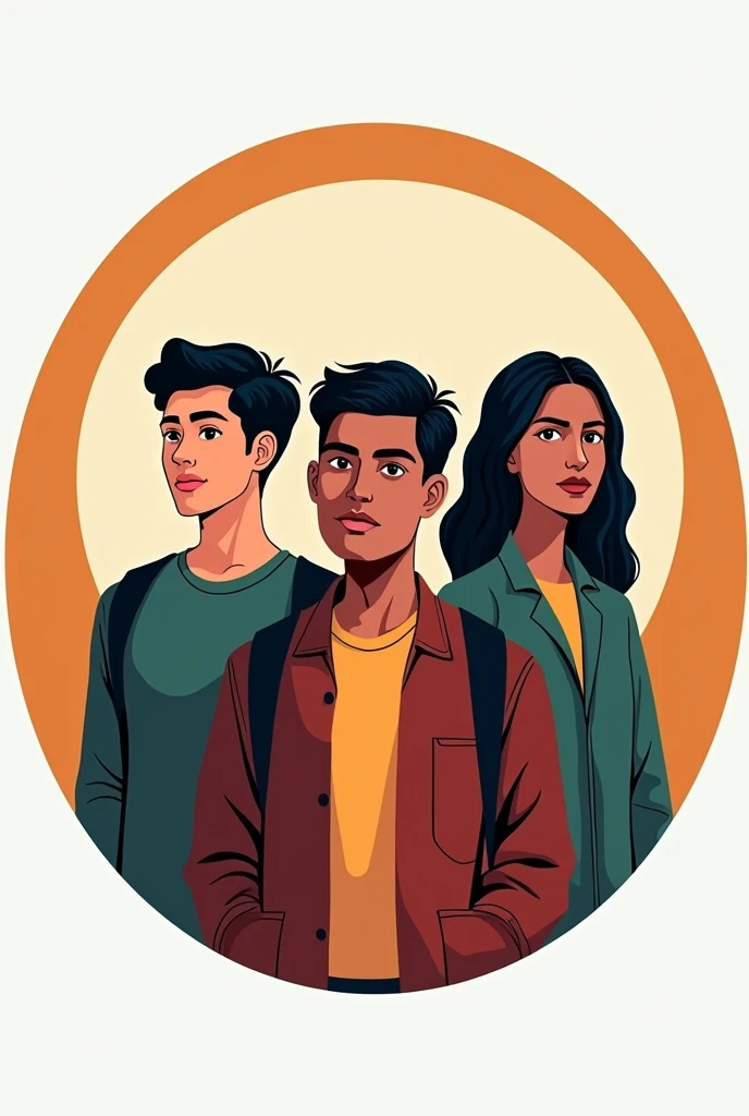 Create a logo named ছাত্র অধিকার নেতৃত্ব  with two men and 1 women evryone are student bangladeshi circle logo