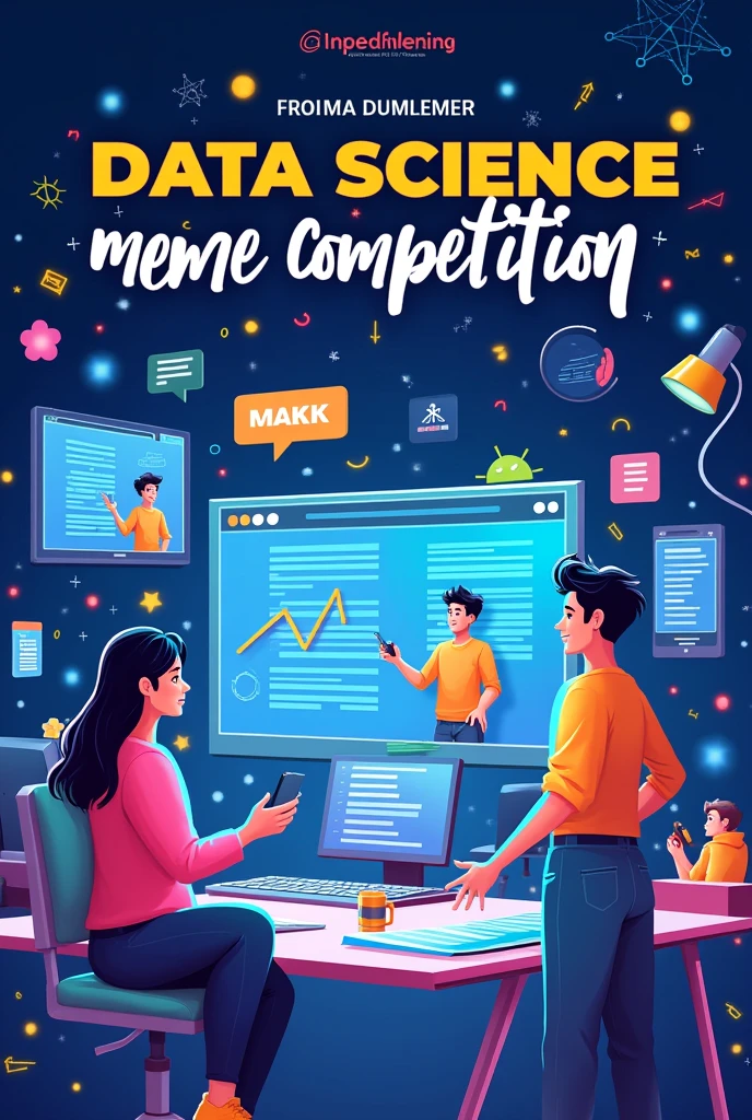 Create a poster of data science meme competition conducting for freshers only background