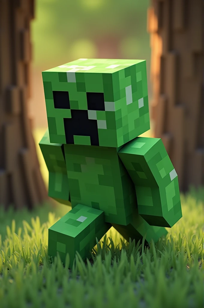 the moob creeper from the minecraft game in its baby form in a cherry tree setting in graphics totally faithful to the minecraft game.