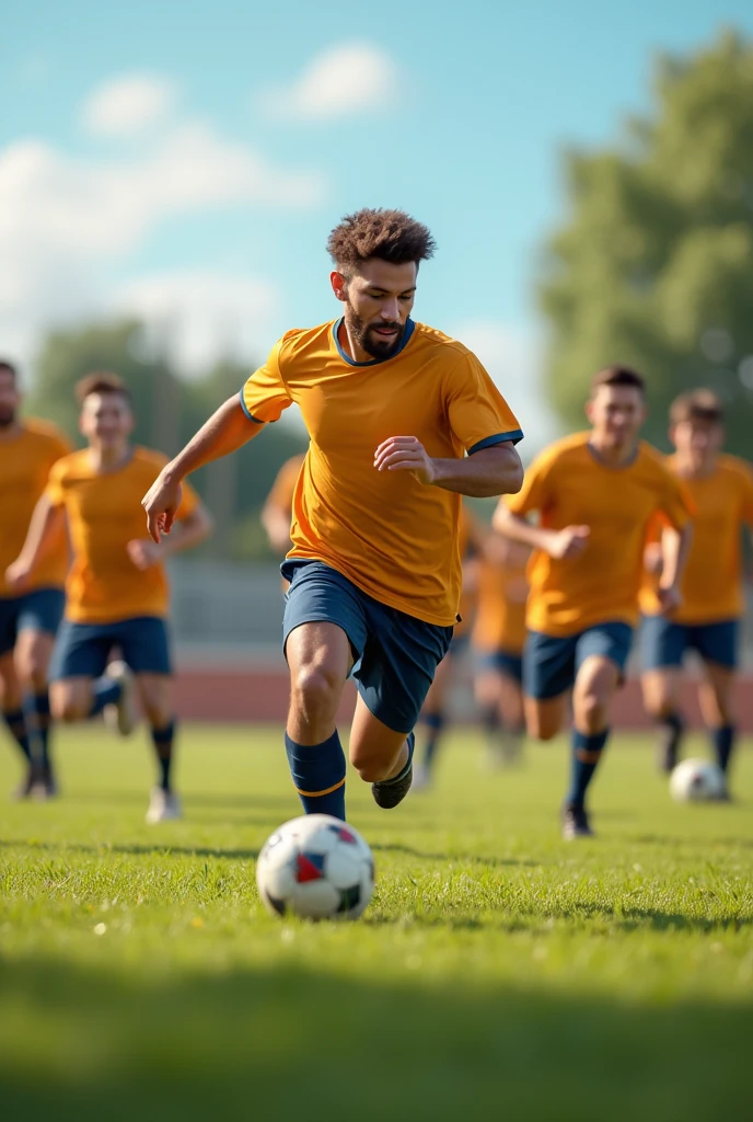 A man playing football with his mates
