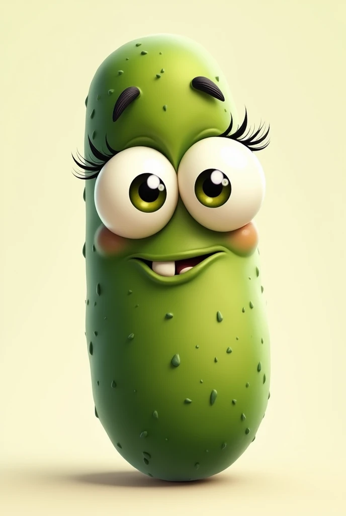 Um picles, looking like a cartoon with really big eyes (One)