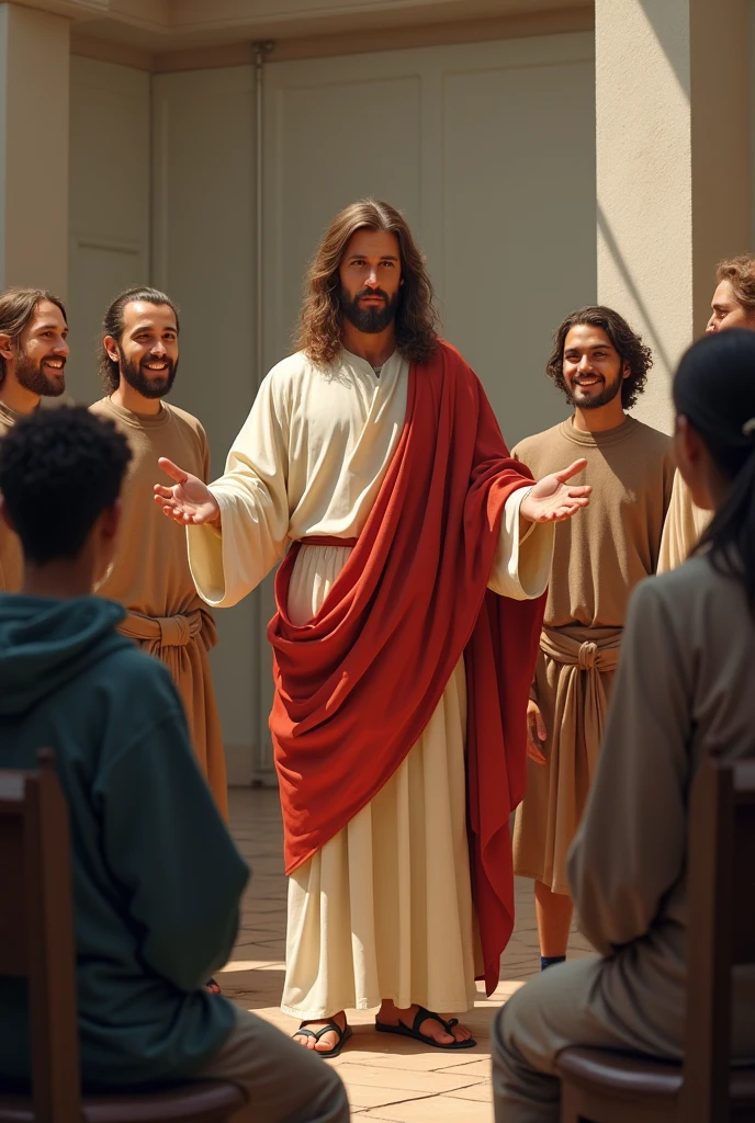 Our Lord Jesus Christ teaching modern young catechists of his love