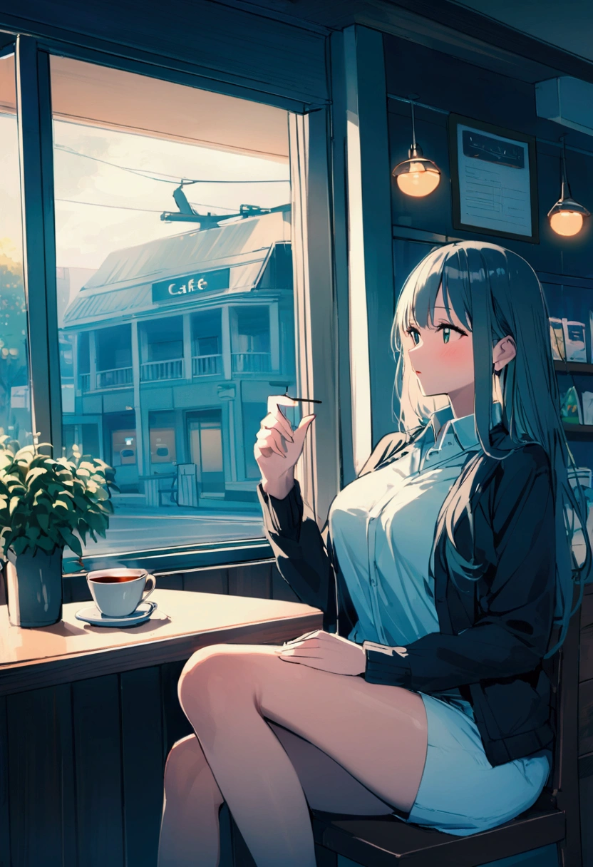 Active women、clerk、Cafe、Black tea、Quiet space、Big Tits、daily、Mainly cool colors、atmosphere
