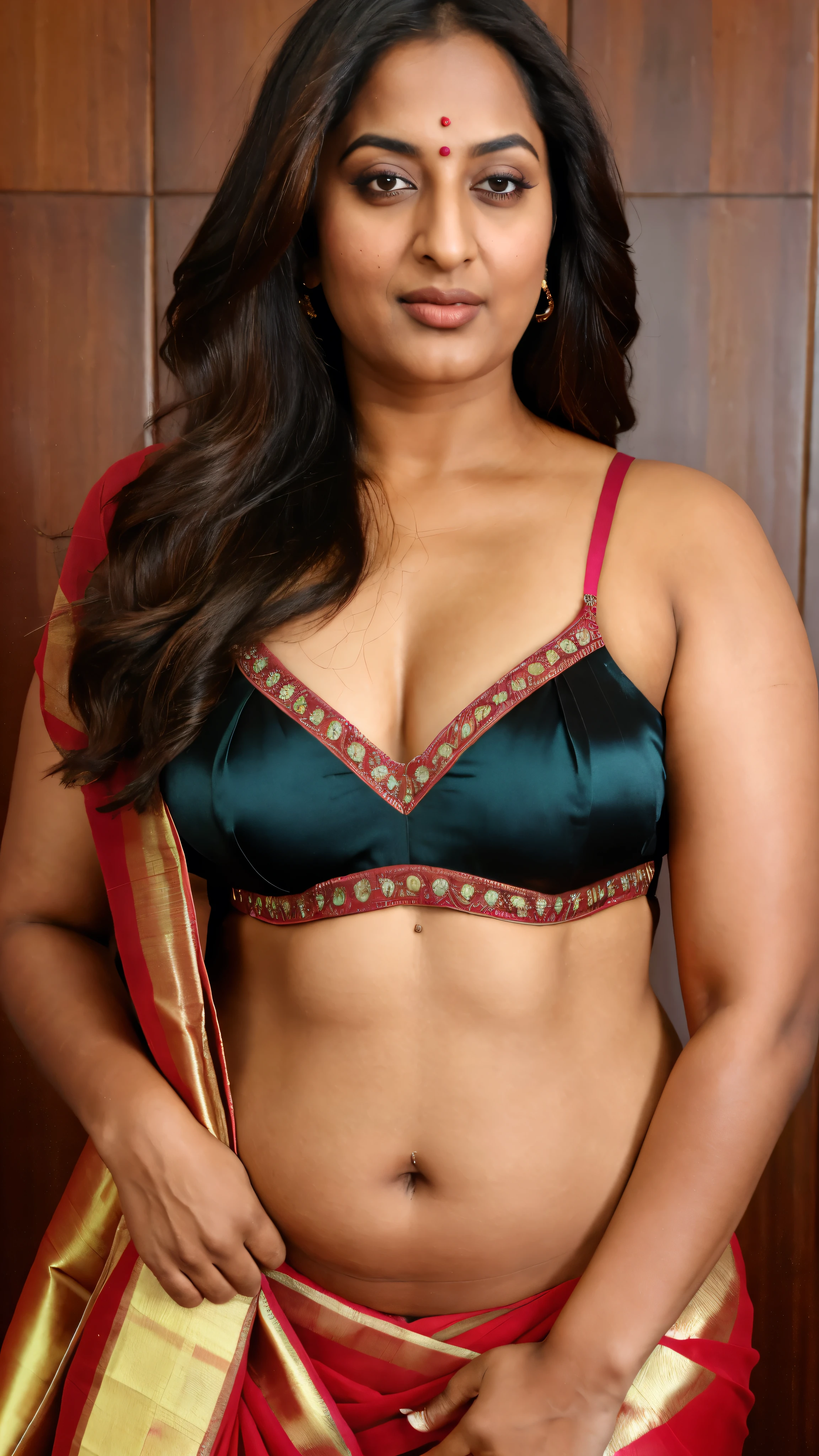 Foto RAW, photorealistic, stunning beauty, photography, full body shot, 60 years old Woman, mascara, eye kajal, juicy figure, master shot, perfect eyes, goddess like beauty, pierced eyes, perfect thick chubby mallu Desi aunty bhabhi, Wearing a Stanapatta, a chest-band.Saree model, model Photography, Indian saree shoot, Indian traditional wear advertising photography, traditional wear brand shoot, face of Indian actress Sonakshi Sinha, masterpiece, realistic, realism, incredible details,  pleasure, photorealism, detailed skin, skin pores, high contrast, photorealistic Artstation 8k HD digital art trend of high definition and detailed realistic skin texture, ultra detail, realistic skin texture, armature, best quality, ultra high definition, (photorealistic:1.4),, high resolution, detail, raw photo, sweat, Re sharp, by Lee Jefferies Nikon D850 Film Stock Photo 4 Kodak Portra 400 Camera F1.6 Lens Rich Color Ultra Real Realistic Realistic Textures Dramatic Lighting Unreal Engine Trending at Art Station Cinestill 800,(pele altamente detalhada: 1.2), 8k UHD, DSLR, soft-lighting, alta qualidade, grain of film, Fujifilm XT3,she didn't like to wear blouse or bra, she is happy to wear only saree, she hates blouse or bra, highly detailed hairy armpits, hyper realistic skin, skin pores, sweat, veins, stubble armpits, erotic temptation, appealing figure, appealing body language, fleshy arms, horny desi indian mommy, she wants to dominate young boys by showing her tempting figure, irresistibly hot, armpits hair clearly visible, freckles 0.2, stretchmarks 0.2, Sexy mature woman's with slightly wrinkled skin, hyper real skin texture, subtly detailed, astounding details, veins in the body, detailed rough mature skin, mole on breast, Indian ethnicity, sexy navel folds, curvy, deep juicy navel, moody tones, smokin' hotmature Indian aunty, 