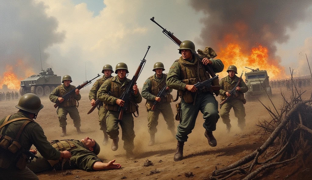 oil painting, World War battle