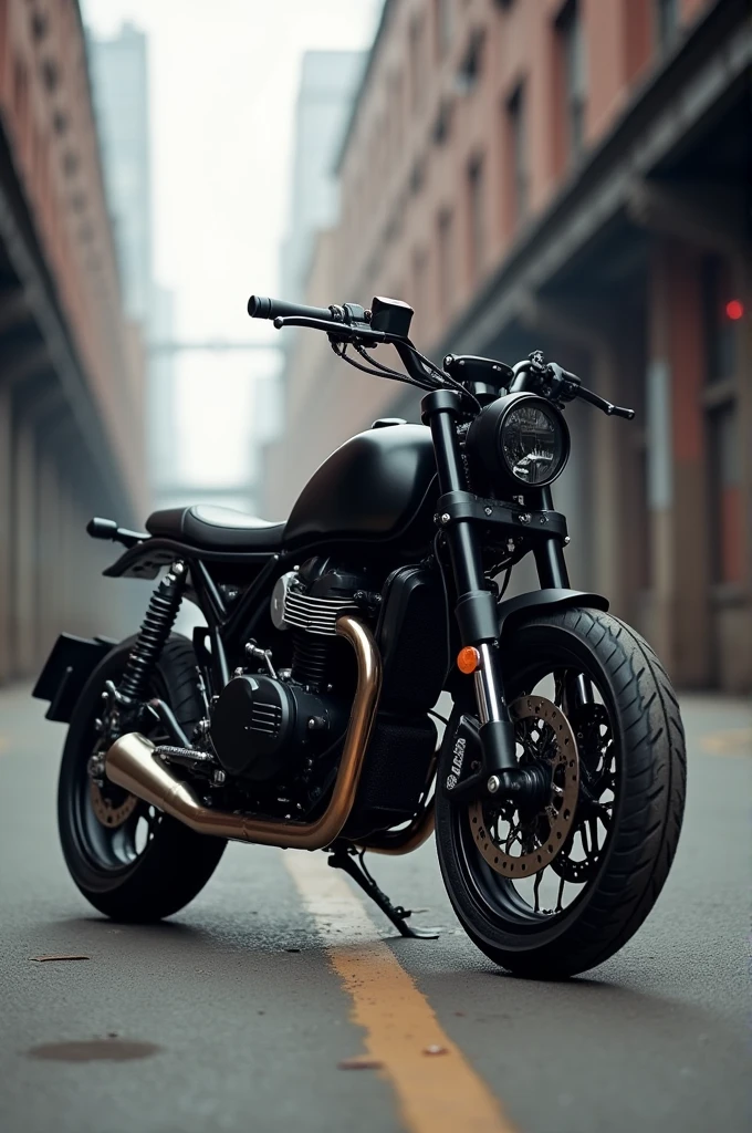 Scrambler-type motorcycle combined with black sport naked