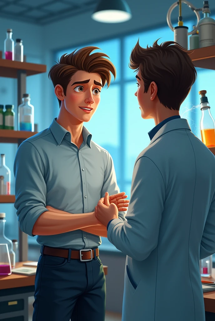 Now one of the same young man but talking to a scientist