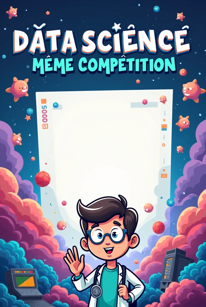 Create a poster for data science meme competition but not write anything on it just give me layout with writing space available