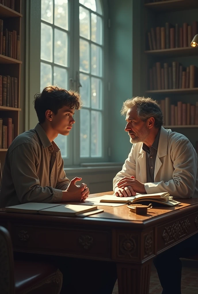 Now one of the same young man but talking to a scientist about the meaning of life 