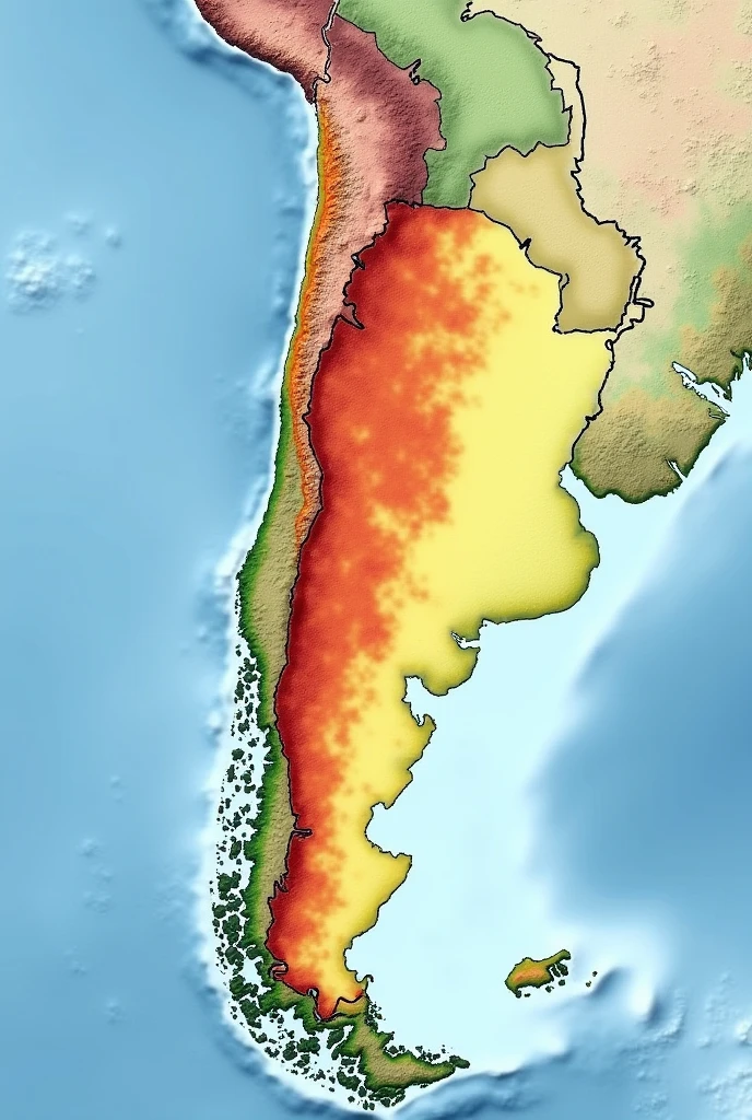 Create an image of a map of Chile highlighting the areas of greatest seismic and volcanic risk.