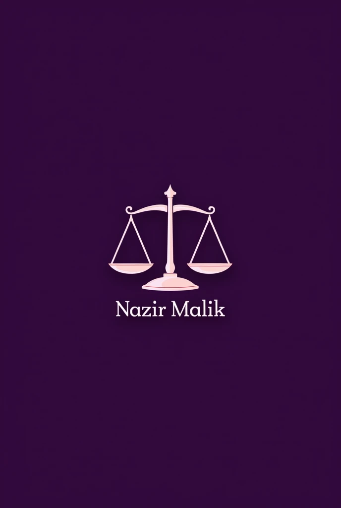 Justice scale logo with "NAZIR MALIK" written below it, with deep purple background