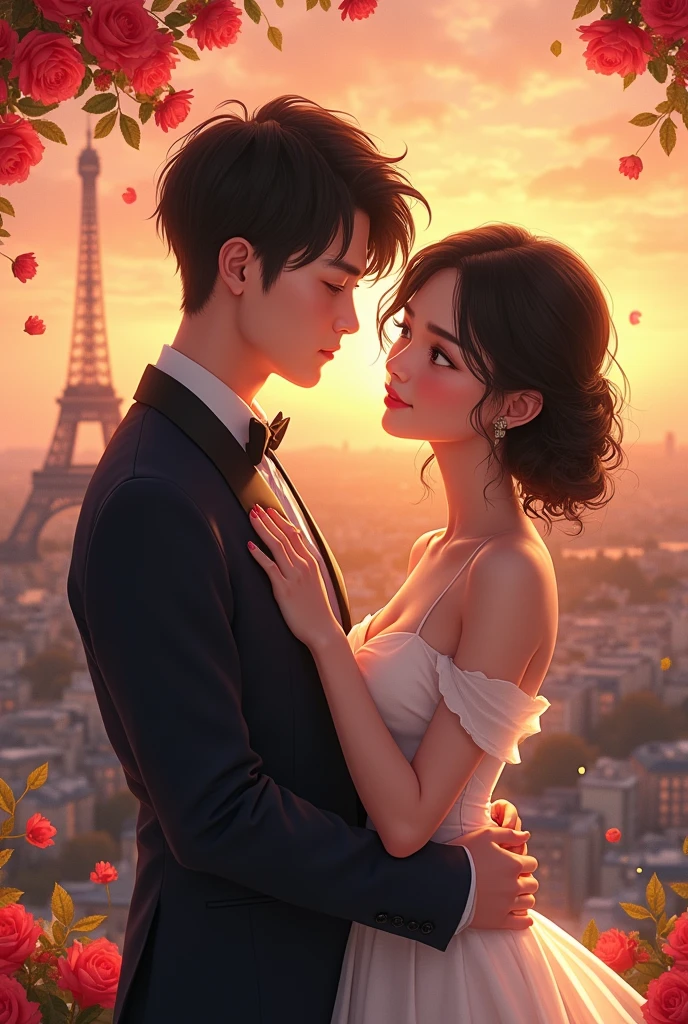 masterpiece,best quality,32k uhd,hdr,dtm,cinematic lighting effects,736x736PX,beautiful asian women 2 ((anime)),cute,couple with boy friend, in the paris city