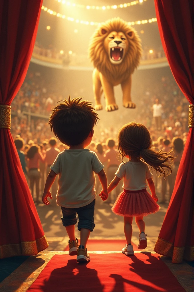 Mario and Laura went to the circus with their parents and when the lion tamer opened the cage to enter, A lion and a lioness escaped, that scared the entire audience, having to suspend the function