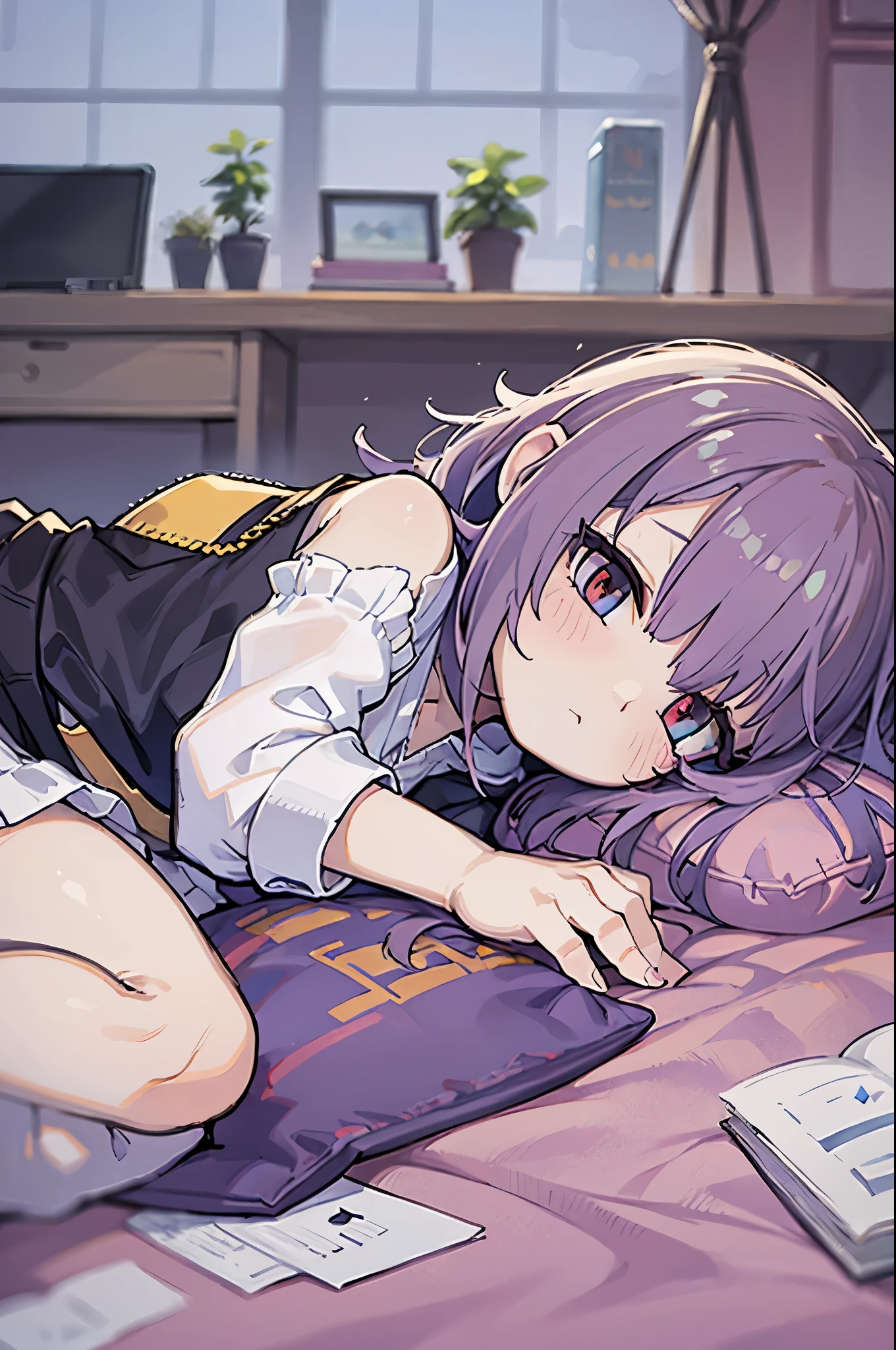 Animated cartoon character lying in bed with teddy bear and pillow, Little, Little Art, Advanced Digital Little Art, upon, Cute Anime, Zerochan Art, Painted in an anime artist's studio, Anime Chibi, High quality fan art, Little Anime, Sleeping Princess!!!!, Created by Anime Painter Studio, Pixiv, ah, In Pixiv, Official Fan Art, Sleepy look