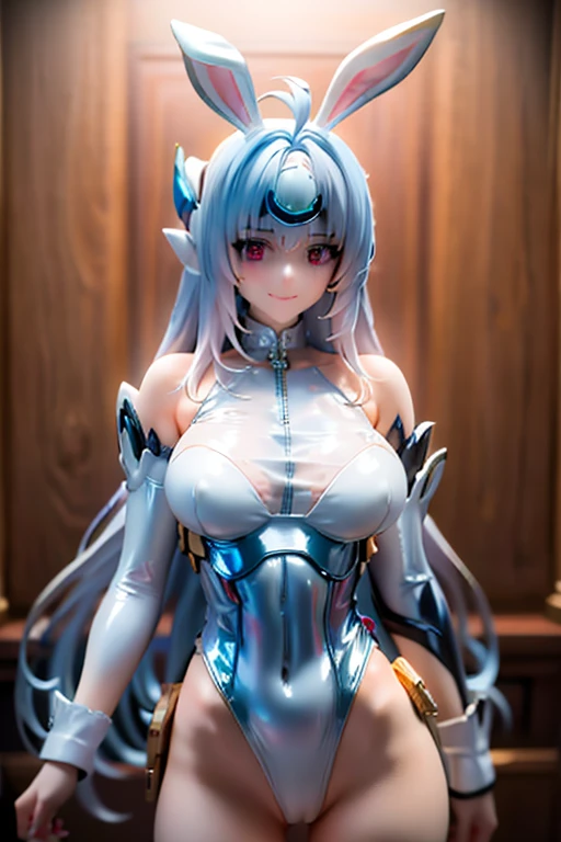 Prompt: masterpiece,best quality,extremely detailed,(Cute sexy girl),(metallic silver hair),(medium large breasts),sexy posing,(enjoy smile),(ultra detailed,sexy see-through lace play bunny),gorgeous room,cowboy shot,
