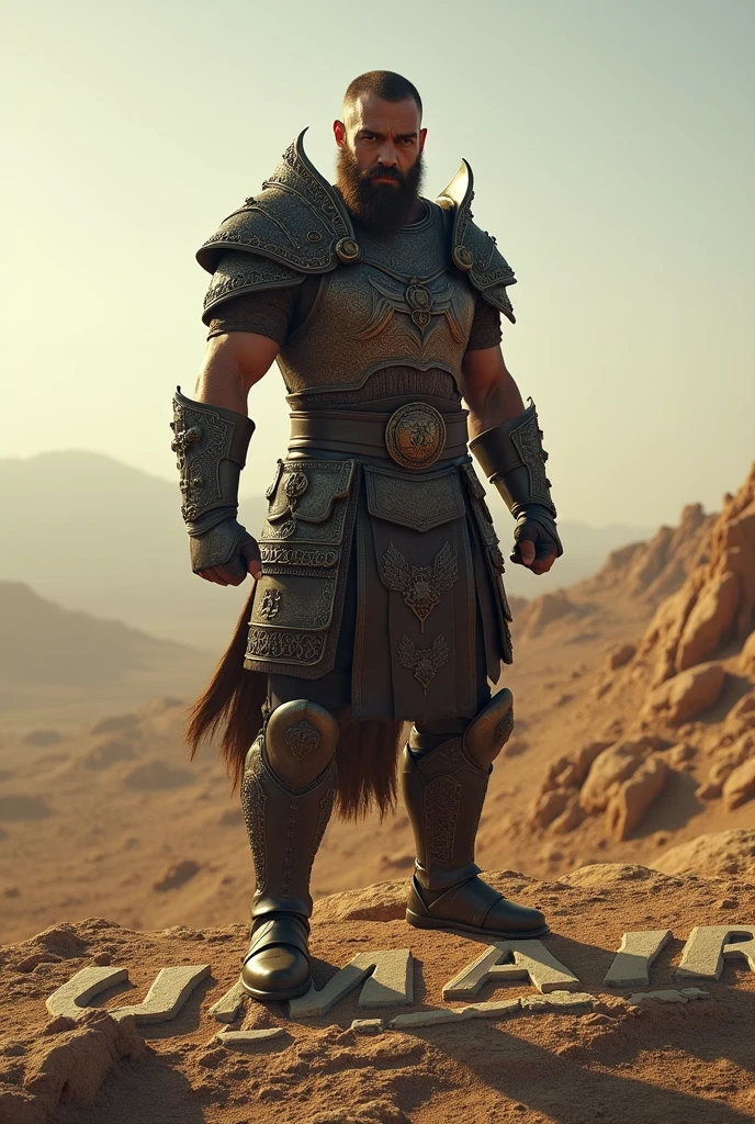 A photo of a warrior, UMAIR should be written in background