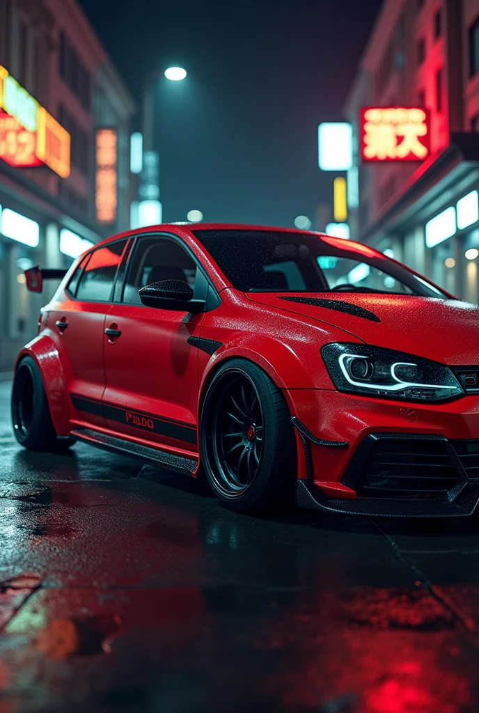 A polo car modified red and black colour
