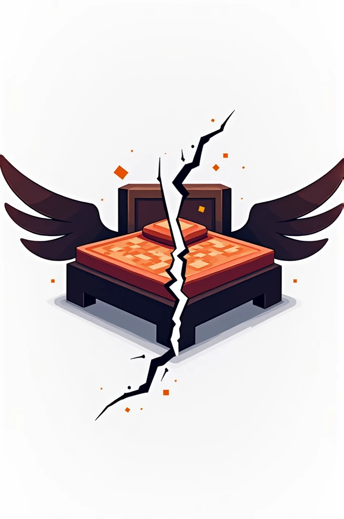 Logo de guilde minecraft avec comme nom breakinbed.
Caractéristiques :
Un lit mincraft au milieu 
Une fissure en plein milieu 
Des ailes