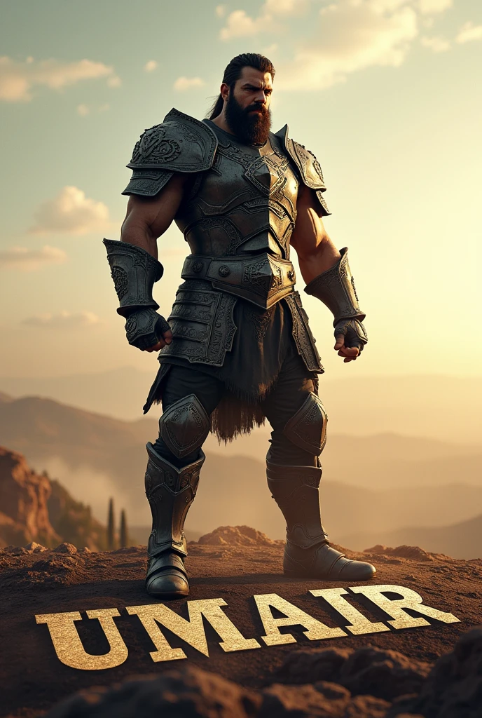 A photo of a warrior, UMAIR should be written in background