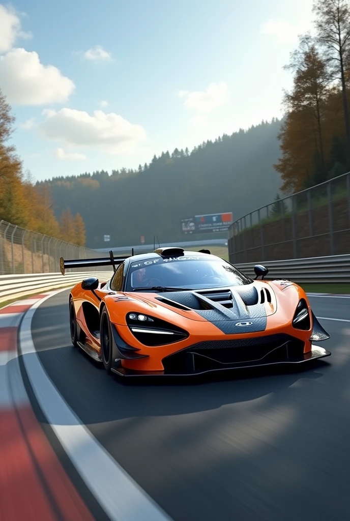 (Photorealism:7680*1440), spa circuit, mclaren gt3 eau rouge