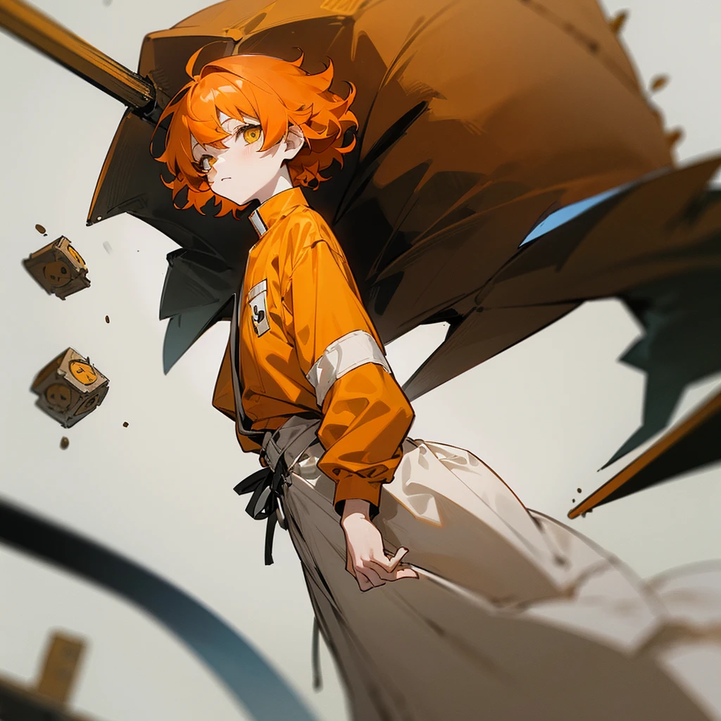 anime boy, short boy, , orange hair, yellow eyes small, cute, short hair, boy, small, long sleeve, hair with bangs

(*I'm Elliot, a short guy with 5'3, I always wear an oversized orange prison uniform, I had a medium curly, fluffy ginger hair with white skin and yellow eyes

(I'm a boy. My pronouns are he/him)

jail, prision, cell, prision backgroung, grey background