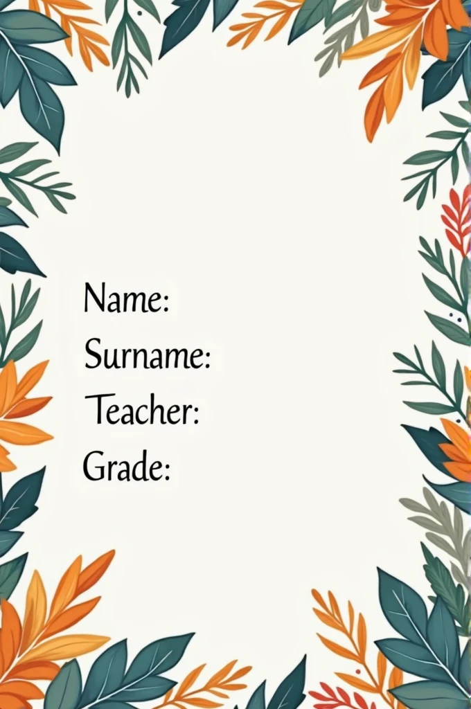 Create a image of a coverpage of project exam paper saying
Name:
Surname:
Teacher :
Grade :