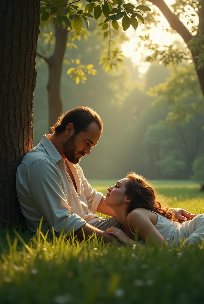 Cristopher Meloni alone in a park with a girl layed on the grass