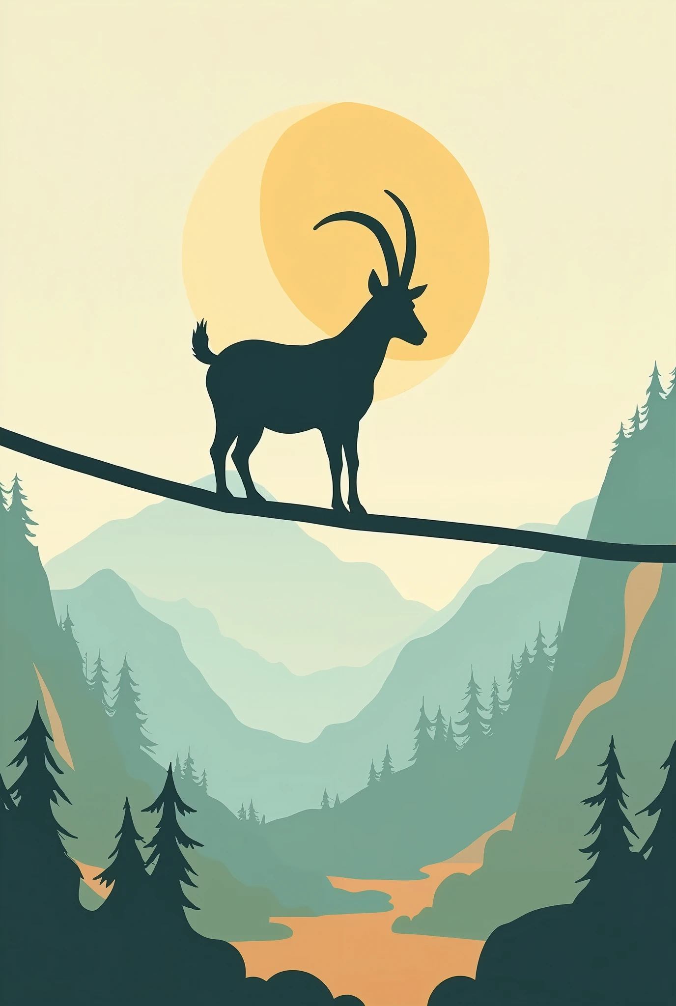 simple logo, highline, slackline, goats, balance