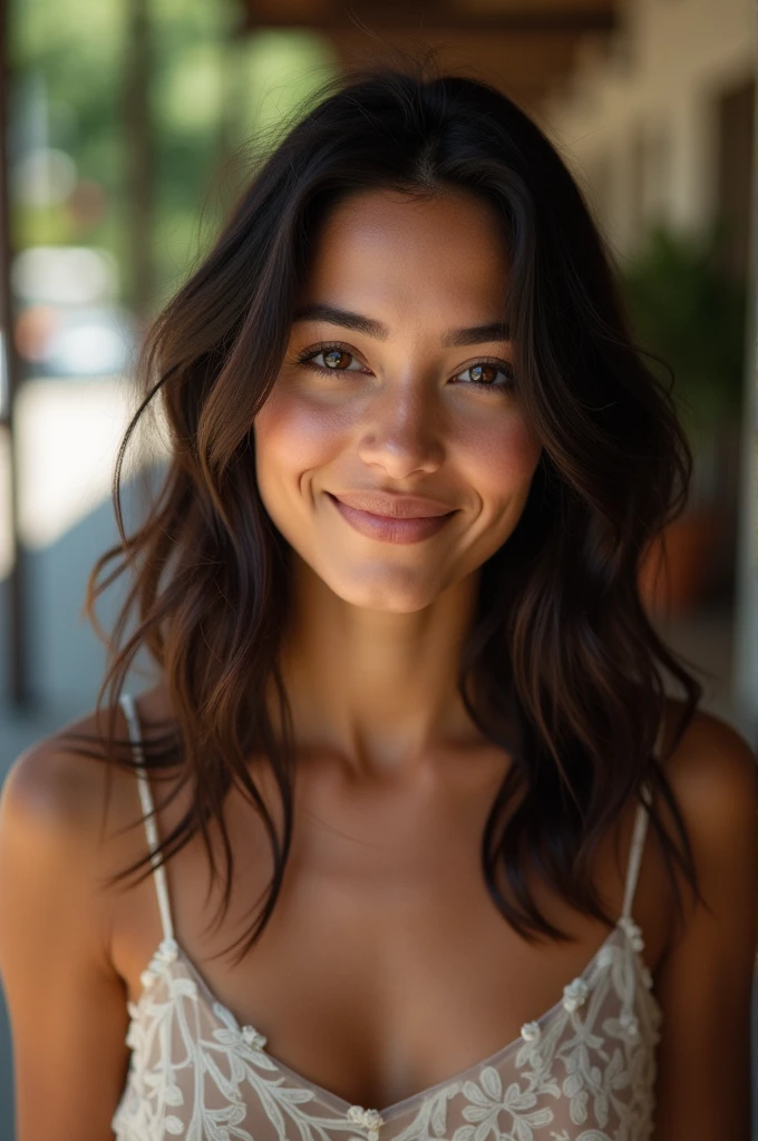 woman smiling drinking coffee, in a busy cafe in london drinking coffee very detailed, 40 years, innocent face, long hair, natural wavy, blue eyes, high resolution, masterpiece, best quality, intricate details, highly detailed, sharp focus, detailed skin, realistic skin texture, texture, detailed eyes, professional, 4k, charming smile, shot on Canon, 85mm, shallow depth of field, kodak vision color, perfect fit body, extremely detailed, foto_\(ultra\), photorealistic, realistic, post-processing, maximum detail, roughness, real life, ultra realistic, photorealism, photography, 8k uhd, photography, busty