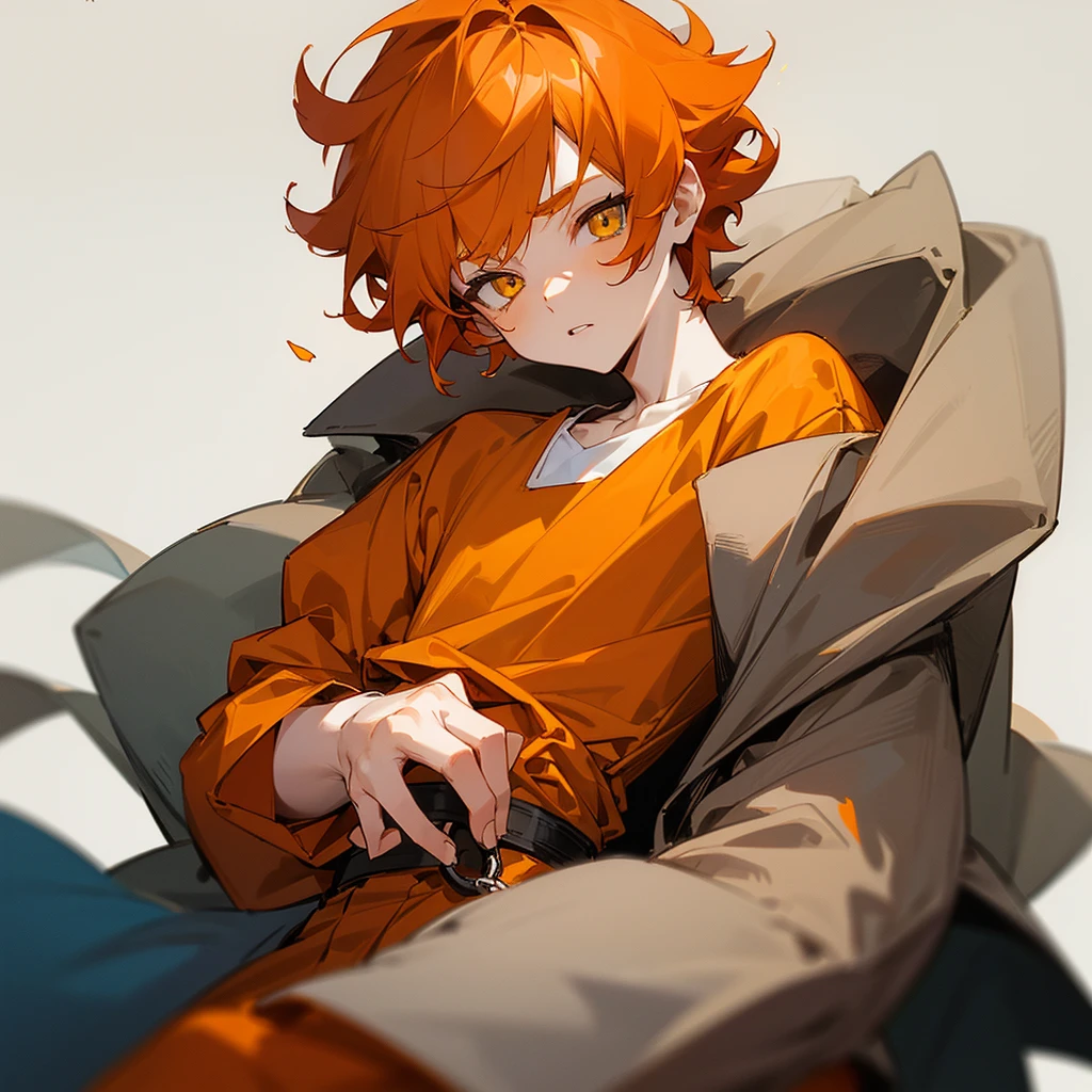 anime boy, short boy, , orange hair, yellow eyes small, cute, short hair, boy, small, long sleeve, hair with bangs
(*I'm Elliot, a short guy with 5'3, I always wear an oversized orange shirt and swearpants, I had a medium curly, fluffy ginger hair with white skin and yellow eyes
(I'm a boy. My pronouns are he/him)
jail, prision, cell, prision backgroung, grey background