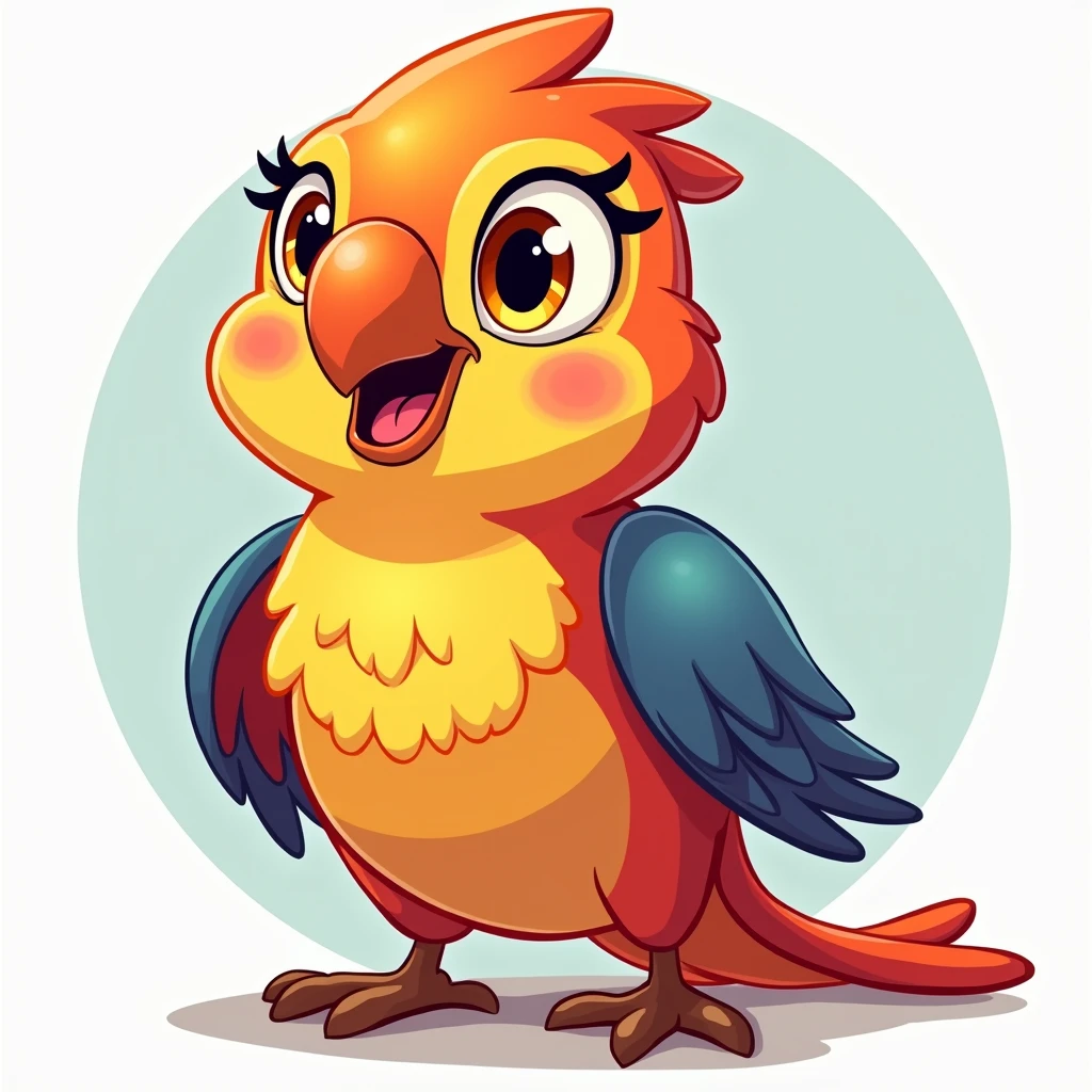 parrot, high resolution, simple background, looking at the audience, Icon style, cartoon style, high resolution, smile, golden eyes,