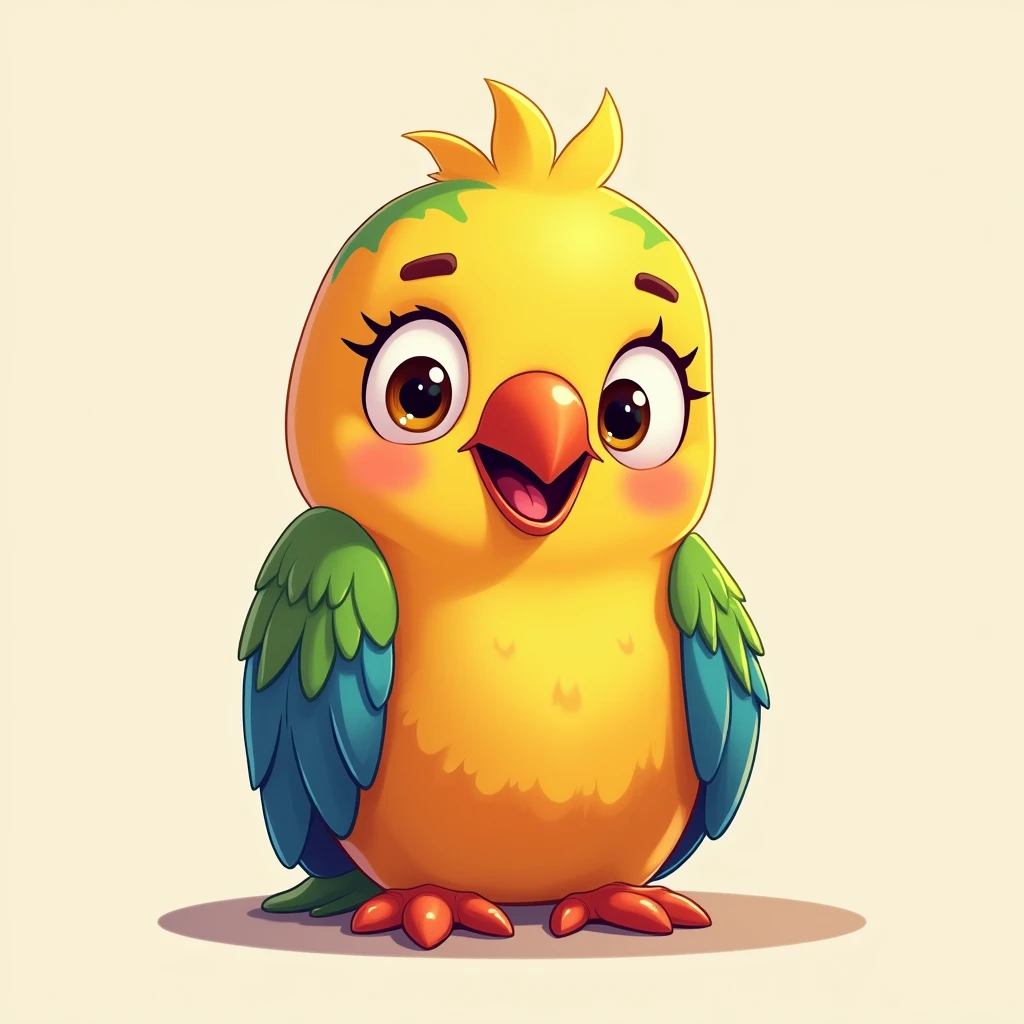 parrot, high resolution, simple background, looking at the audience, Icon style, cartoon style, high resolution, smile, golden eyes,