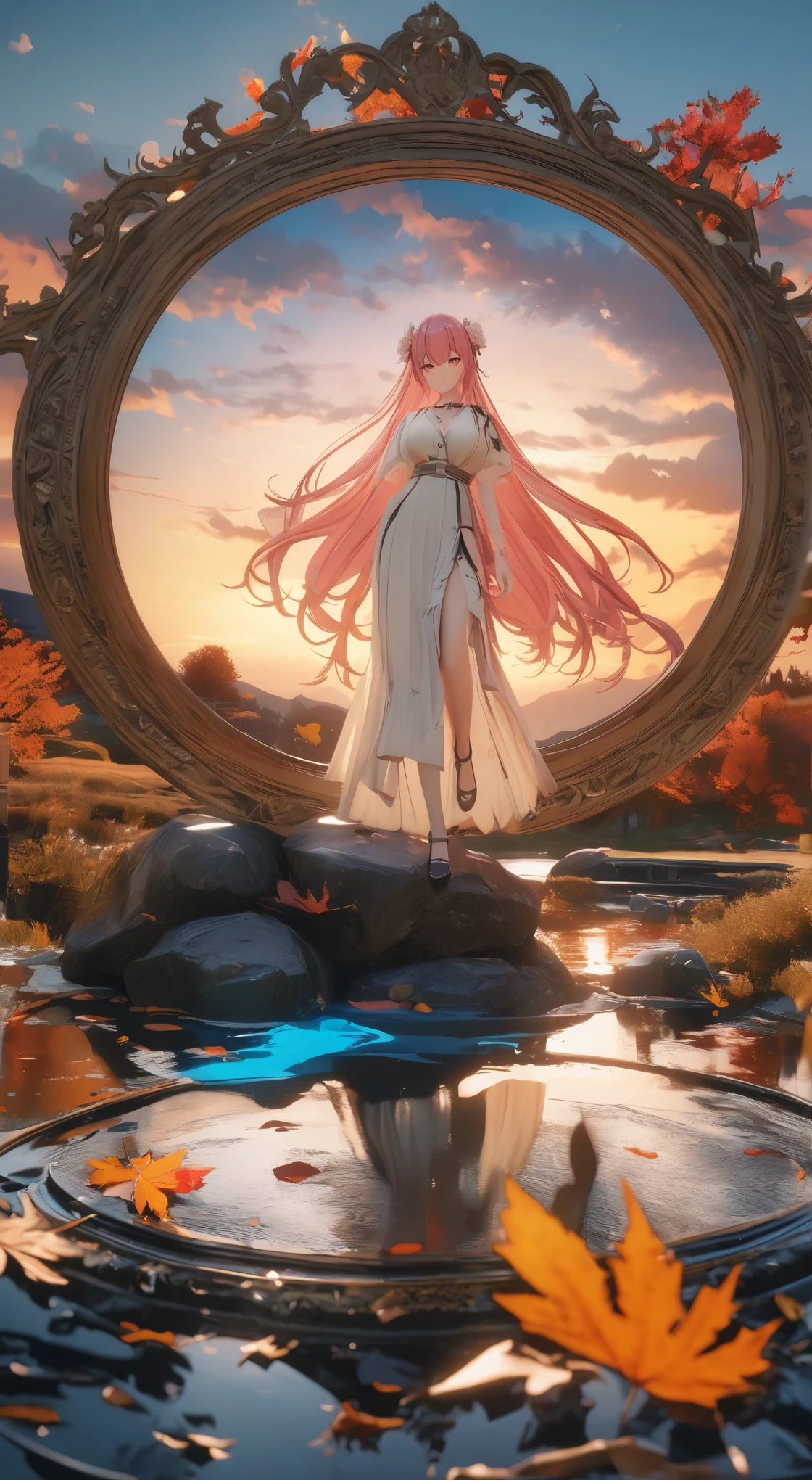 DIY16,best quality, Ultra HD, masterpieces, 8K, Practical, Anime style, 3D Rendering,(Pond in the evening:1.2), (8K, best quality, masterpiece:1.2), (Ultra-high resolution:1.0), Extremely bright design, Soft colors, (ink:1.3), Autumn Lights, High Detail, dramatic, photoPractical painting art