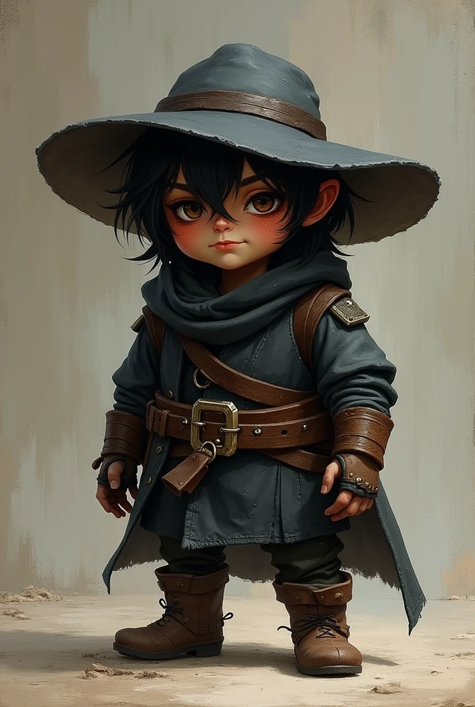 Rolo is a halfling about 3 feet tall., with messy black hair and shrewd brown eyes that always seem to assess the situation around him. He wears tight, dark clothes, ideal for camouflaging yourself in the shadows, and a wide-brimmed hat that hides part of his face.