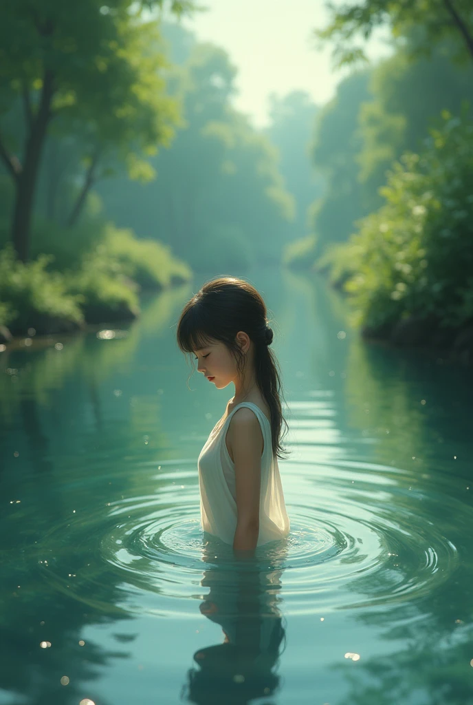 From this same image create another one where the girl is in the river